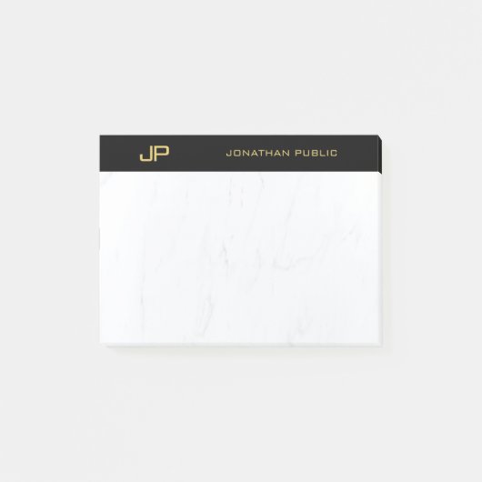 Elegante Monogram Black Gold Marmorvorlage Post-it Klebezettel (Vorderseite)