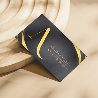 Elegante Monogram Black & Gold Minimalistisch Visitenkarte