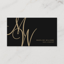 Elegante Monogram Black Gold Moderne Skriptinitial Visitenkarte