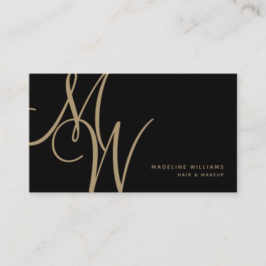 Elegante Monogram Black Gold Moderne Skriptinitial Visitenkarte (Vorderseite)
