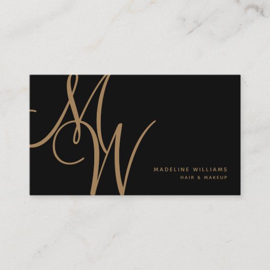 Elegante Monogram Black Gold Moderne Skriptinitial Visitenkarte (Vorderseite)