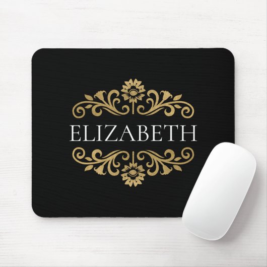 Elegante Monogram Black Gold Office School Mousepad (Mit Mouse)