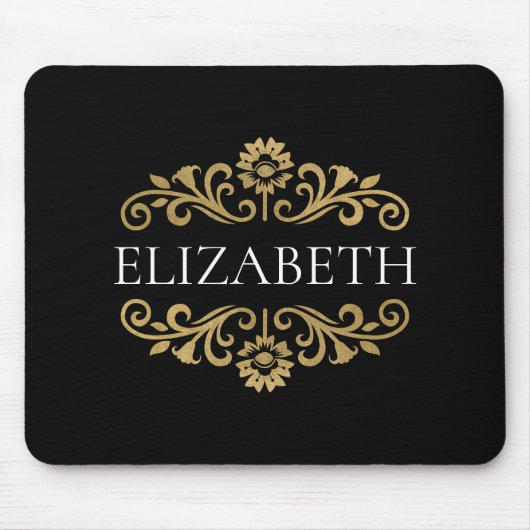 Elegante Monogram Black Gold Office School Mousepad (Vorne)