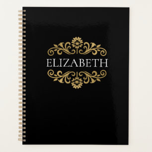 Elegante Monogram Black Gold Office School Planer