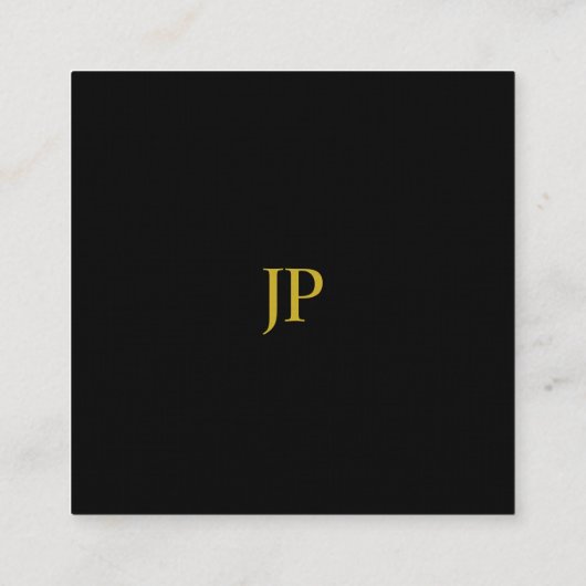 Elegante Monogram Black Gold Schlicht Luxury Linen Quadratische Visitenkarte (Rückseite)