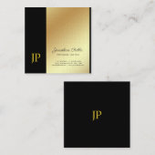 Elegante Monogram Black Gold Schlicht Luxury Linen Quadratische Visitenkarte (Vorne/Hinten)