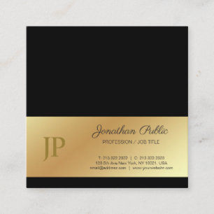 Elegante Monogram Black Gold Schlicht Luxury Silk Quadratische Visitenkarte