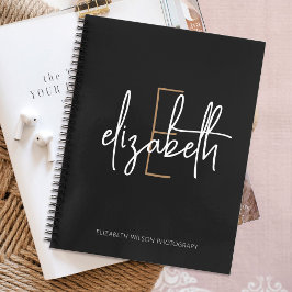 Elegante Monogram Black Gold Script Business Schoo Notizblock