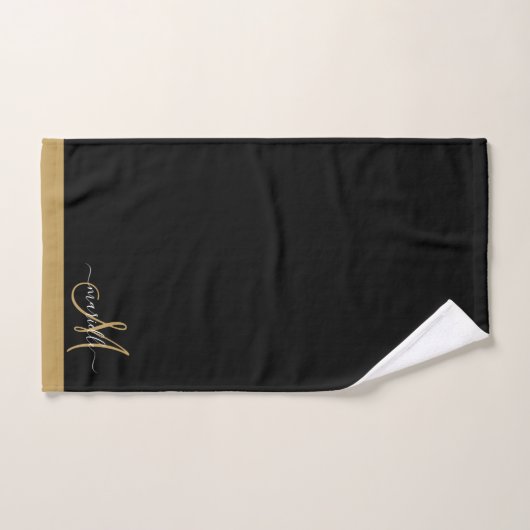 Elegante Monogram Black Gold Script Name Badhandtuch Set (Handtuch)
