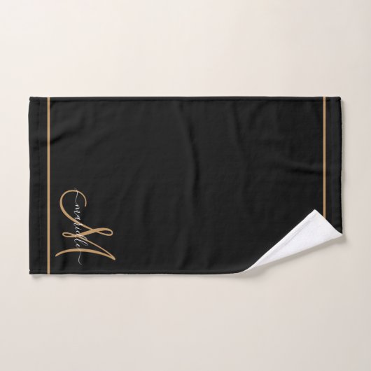 Elegante Monogram Black Gold Script Name Badhandtuch Set (Handtuch)