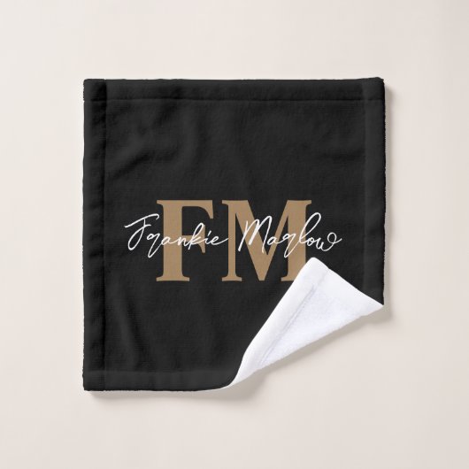 Elegante Monogram Black Gold Script Name Badhandtuch Set (Waschlappen)