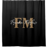 Elegante Monogram Black Gold Script Name Chic Duschvorhang (Vorderseite)