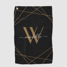 Elegante Monogram Black Gold Script Name Golfhandtuch