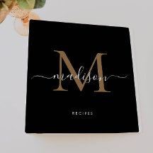Elegante Monogram Black Gold Script Name Rezept