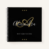 Elegante Monogram Black Gold Script Name Rezept Notizblock (Vorderseite)