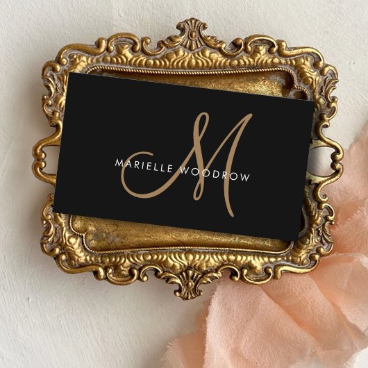 Elegante Monogram Black Gold Script Name Visitenkarte