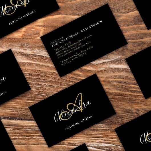 Elegante Monogram Black Gold Script Name Visitenkarte