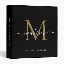 Elegante Monogram Black Gold Script Office School
