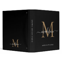 Elegante Monogram Black Gold Script Office School