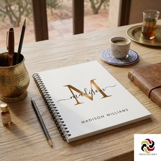 Elegante Monogram Black Gold Script Office School Notizblock