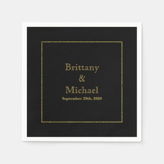 Elegante Monogram Black Gold Wedding Napkins Serviette (Vorderseite)