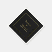 Elegante Monogram Black Gold Wedding Napkins Serviette (Ecke)