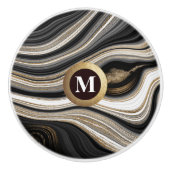 Elegante Monogram Black Gold White Agate Keramikknauf (Vorderseite)