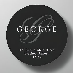 Elegante Monogram Black Gray-Adresse Runder Aufkleber