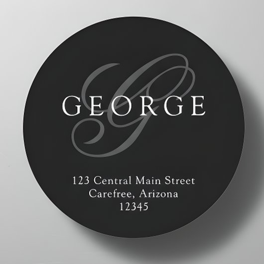 Elegante Monogram Black Gray-Adresse Runder Aufkleber