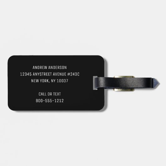 Elegante Monogram Black Gray Custom Gepäckanhänger (Rückseite horizontal)