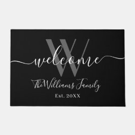 Elegante Monogram Black Gray Name Script Hochzeit Fußmatte