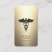 Elegante Monogram Black Imitats Gold Caduceus Medi Visitenkarte (Vorderseite)