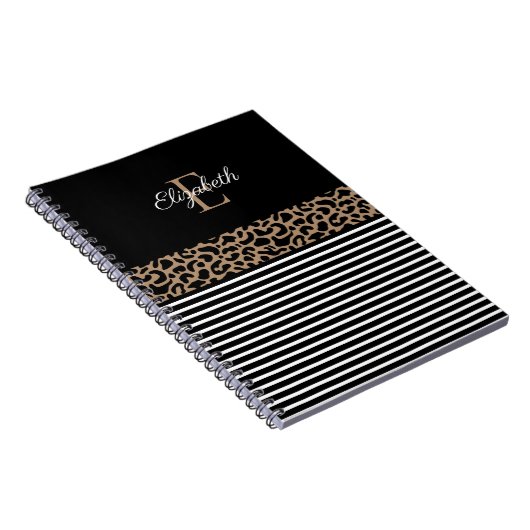 Elegante Monogram Black Leopard Animal Print Notizblock (Rechte Seite)