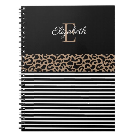 Elegante Monogram Black Leopard Animal Print Notizblock (Vorderseite)