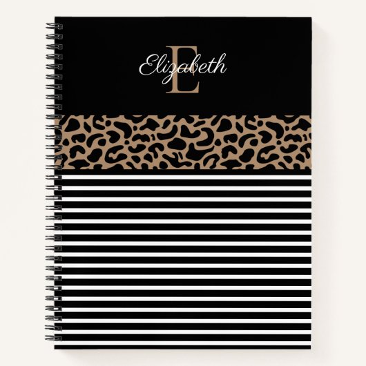 Elegante Monogram Black Leopard Animal Print Notizblock (Vorderseite)