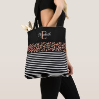Elegante Monogram Black Leopard Animal Print Tasch