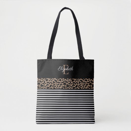 Elegante Monogram Black Leopard Animal Print Tasche (Vorderseite)