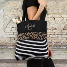 Elegante Monogram Black Leopard Animal Print Tasche