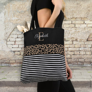 Elegante Monogram Black Leopard Animal Print Tasche