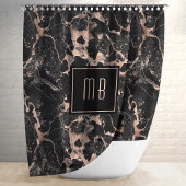Elegante Monogram Black Marble Duschvorhang
