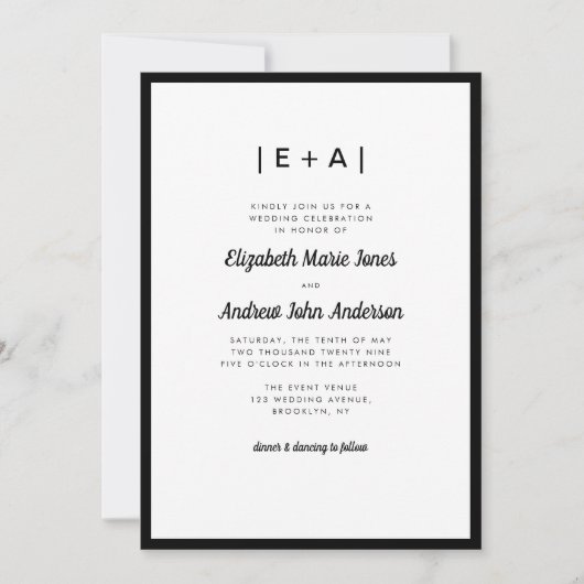 Elegante Monogram Black Modern Bold Wedding Einladung (Vorderseite)