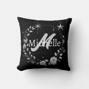 Elegante Monogram Black Silver Script Kopfkissen Kissen