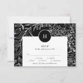 Elegante Monogram Black Tuxedo Wreath Wedding RSVP Karte (Vorderseite)