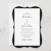 Elegante Monogram Black & White Wedding Einladung (Vorderseite)