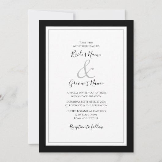 Elegante Monogram Black & White Wedding Einladung (Vorderseite)