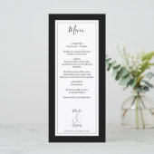 Elegante Monogram Black & White Wedding Menükarte (Stehend Vorderseite)
