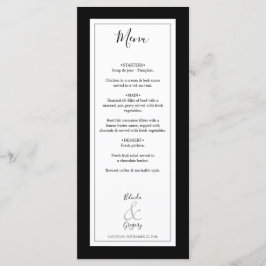 Elegante Monogram Black & White Wedding Menükarte