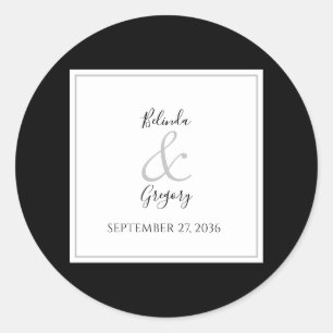 Elegante Monogram Black & White Wedding Runder Aufkleber
