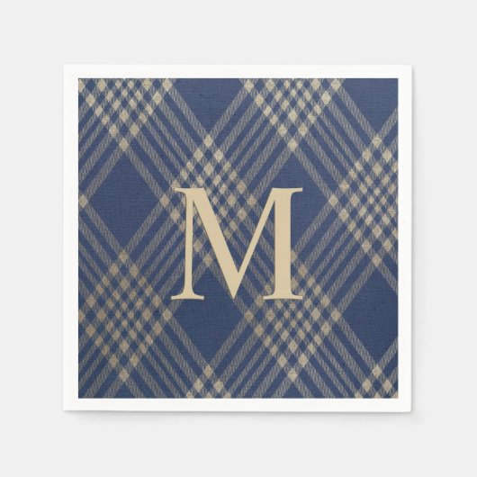 Elegante Monogram Blue and Tan Kariert Serviette (Vorderseite)