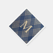 Elegante Monogram Blue and Tan Kariert Serviette (Ecke)